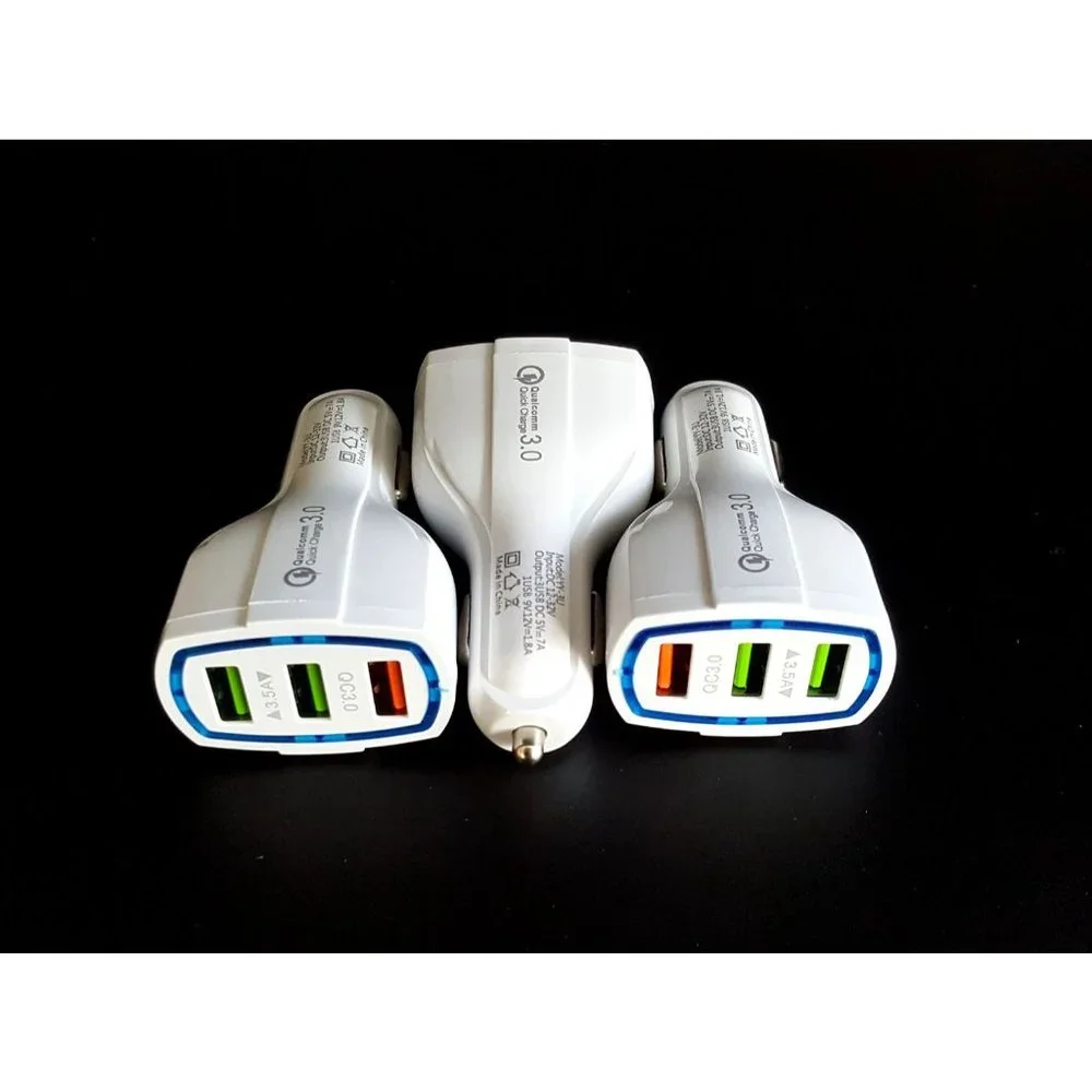 3 X Triple Port Car Chargers for iPhone, Samsung and other devices - White